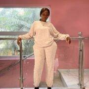 Isawitfirst Melange black and pink sweat and jogger set