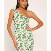 Lemon print one shoulder mini dress