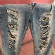 Isawitfirst super distressed wide leg light wash jeans