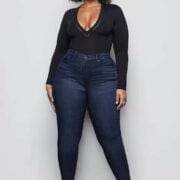 Plt plus mid blue wash split hem mom jeans