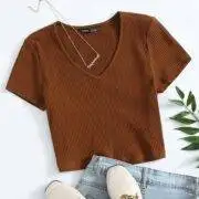 SHEIN V-Neck Rib-knit Top