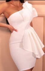Femme luxe white pleated one shoulder bodycon mini dress - Image 4