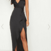 Plt black asymmetric sleeve cut out split leg maxi dress