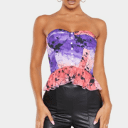 Plt pink oriental woven frilled hem corset