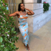 Satin tie dye cowl neck maxi dress