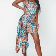 Plt multi butterfly print drape detail bodycon dress