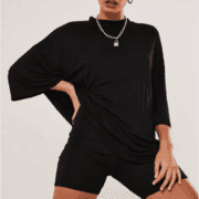 Isawitfirst black oversized t shirt and cycling short