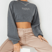 Plt charcoal Paris contrast stitch cropped sweat