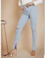Isawitfirst high waisted disco skinny split hem light wash jeans - Image 2
