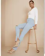 Isawitfirst high waisted disco skinny split hem light wash jeans - Image 3