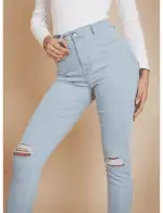 Isawitfirst high waisted disco skinny split hem light wash jeans - Image 4