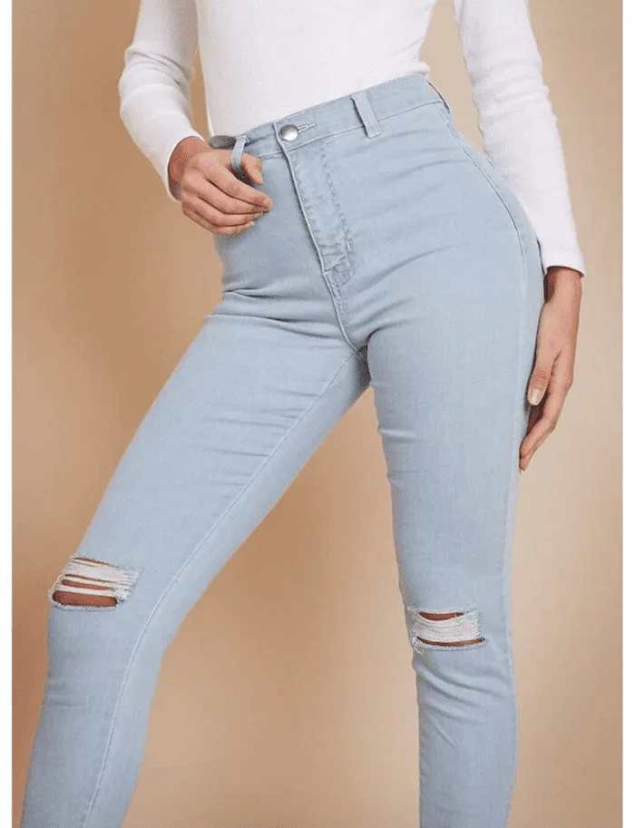 Isawitfirst high waisted disco skinny split hem light wash jeans - Image 4