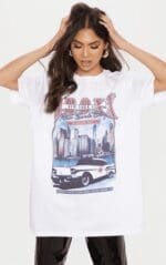 Plt white vintage police print oversized t-shirt - Image 2