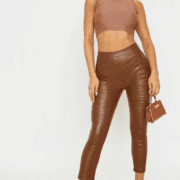 Plt chocolate daysha cropped faux leather trousers
