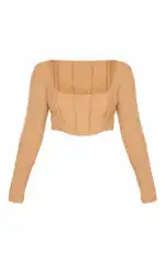 Plt mocha exposed seam long sleeve crop top - Image 2