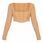 Plt mocha exposed seam long sleeve crop top