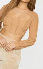 Plt mocha exposed seam long sleeve crop top - Image 3