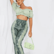 Plt petite green snake print split hem trouser