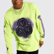 Boohoo oversized man official long sleeve lime tshirt