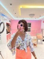 Shein Bell Sleeve Tie Front Floral Crop Top - Image 5