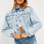Blue Acid Wash Elasticated Hem Denim Jacket - Freja × 1