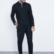 Isawitfirst Black Waffle Half Zip Polo and Pintuck Jogger Set