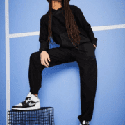 Isawitfirst Loopback Chevron Colour Block Crop Hoodie And Colour Block Jogger Set