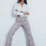 Turquoise Sea Scarf Print Flared Trousers