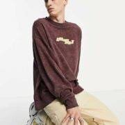 Collusion oversized sweatshirt with print in Burgundy acid wash