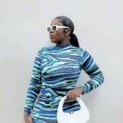 Slinky long sleeve body on dress blue abstract