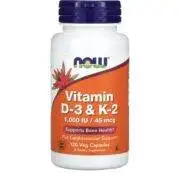 NOW Supplements, Vitamin D-3 & K-2, 1,000 IU/45 mcg, Plus Cardiovascular Support*, Supports Bone Health*, 120 Veg Capsules