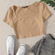 SHEIN BASICS scoop neck solid tee