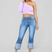 Two Toned Heart Straight Leg Crop Jeans - Medium Blue Wash