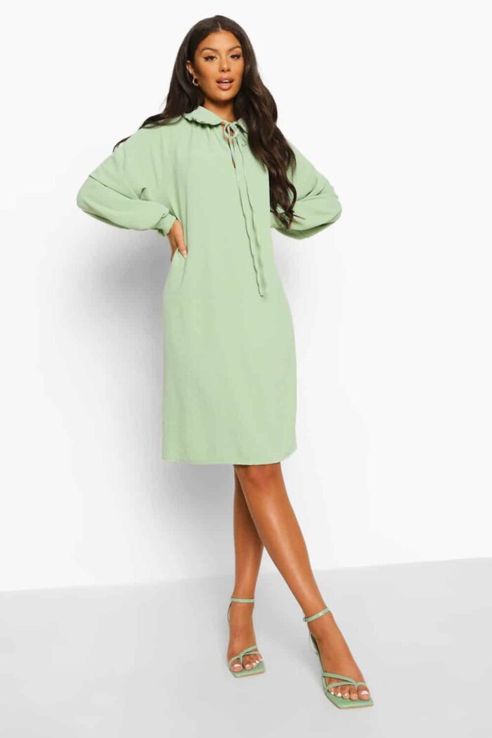 female lime woven collar detail shift dress