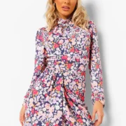 Boohoo floral high neck draped mini dress
