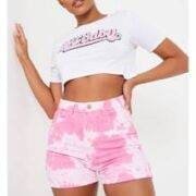 Isawitfirst pink tie dye 5pocket denim shorts