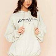 Ava Sand Woman Slogan Oversized Hoodie