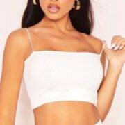 Chris Beige Double Thickness Thin Strap Crop Top