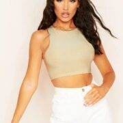 Kylie Beige Extreme Racer Crop Top
