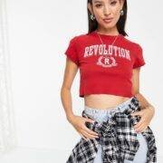 Topshop revolution varsity t-shirt in red