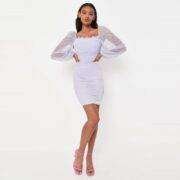 Misguided Tall Mesh Puff Sleeve Corset Mini Dress