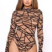 Fashionnova Heartless Mesh Bodysuit in Mocha/combo