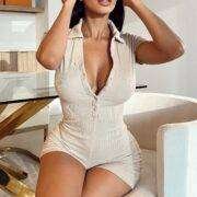 Fashionova Reagan Ribbed Romper - Mocha