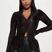 Fashionnova Sasha Plisse Top in Black