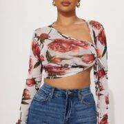 Fashionnova Miranda Floral Mesh Top in Ivory/combo