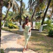 Sage Green Contrast Trim Detail V Neck Strappy Maxi Dress