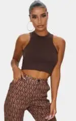 Basic Chocolate Jersey Racerback Crop Top - Image 3