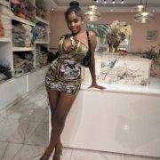 Pretty Little things Shape Khaki Tile Print Mesh Halterneck Ruched Side Bodycon Dress