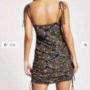 GOLD PRINT RUCHED SLIP DRESS