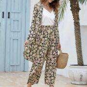 Allover Floral Print Kimono and Pants